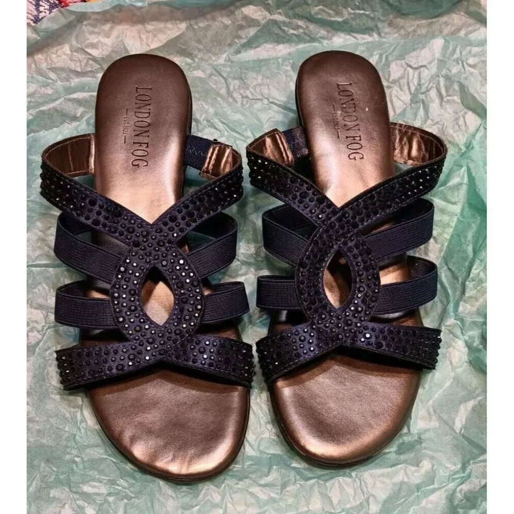 London‎ Fog Size 7M Women's Navy Blue Criss-cross Straps LFW-ELVIS 2 Sandals